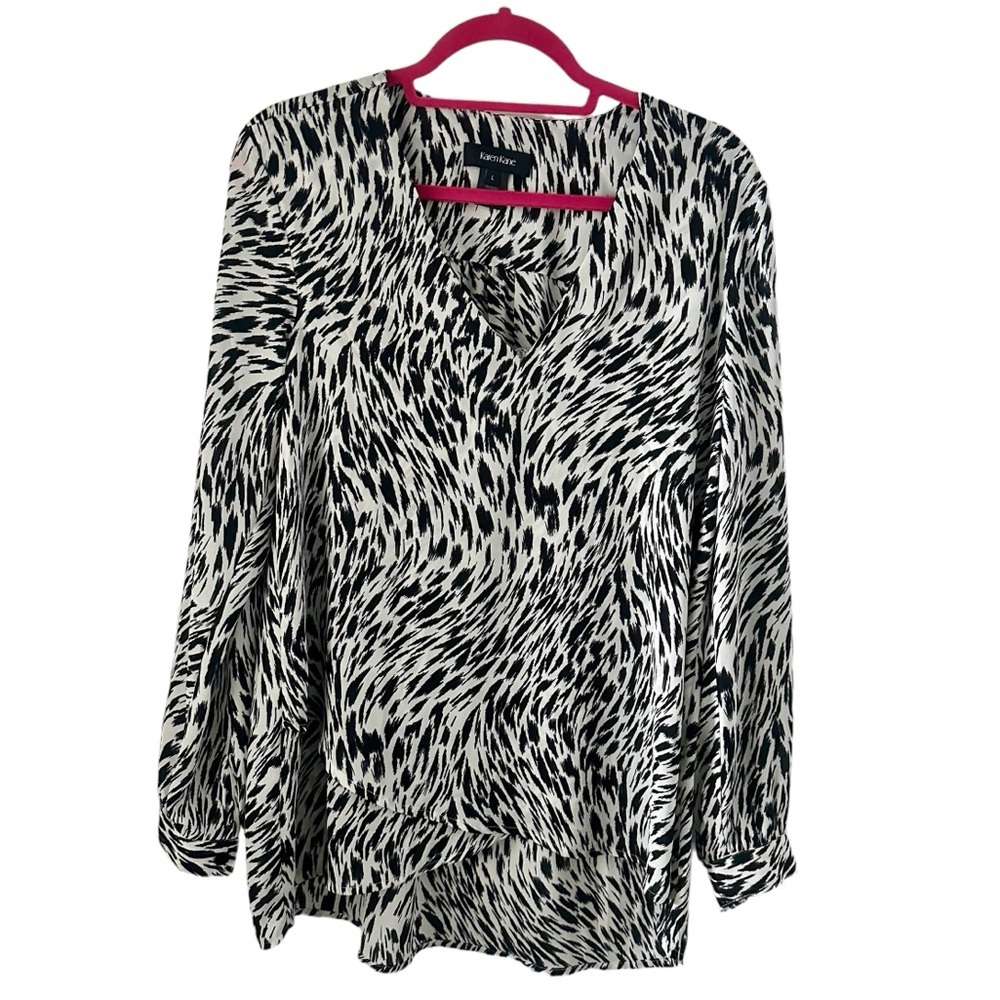 Karen Kane Women’s Blouse Black & White Long Sleeve Size L